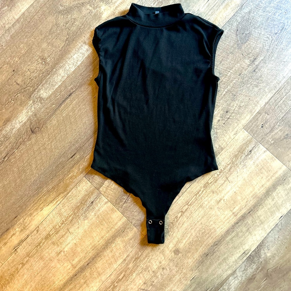 Dynamite Black Turtleneck Bodysuit – Size M, Thong w/ Snap Closure